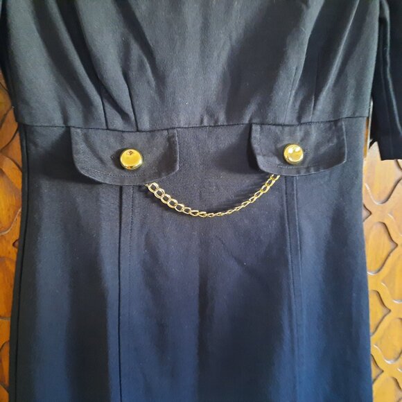 Trina Turk Vintage Gold Waist-Chain Sheath Dress Style# 2116232 - Black, Size S - Picture 4 of 16